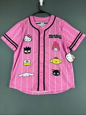 Hello Kitty Pink Pinstripe Baseball Jersey with Character Patches